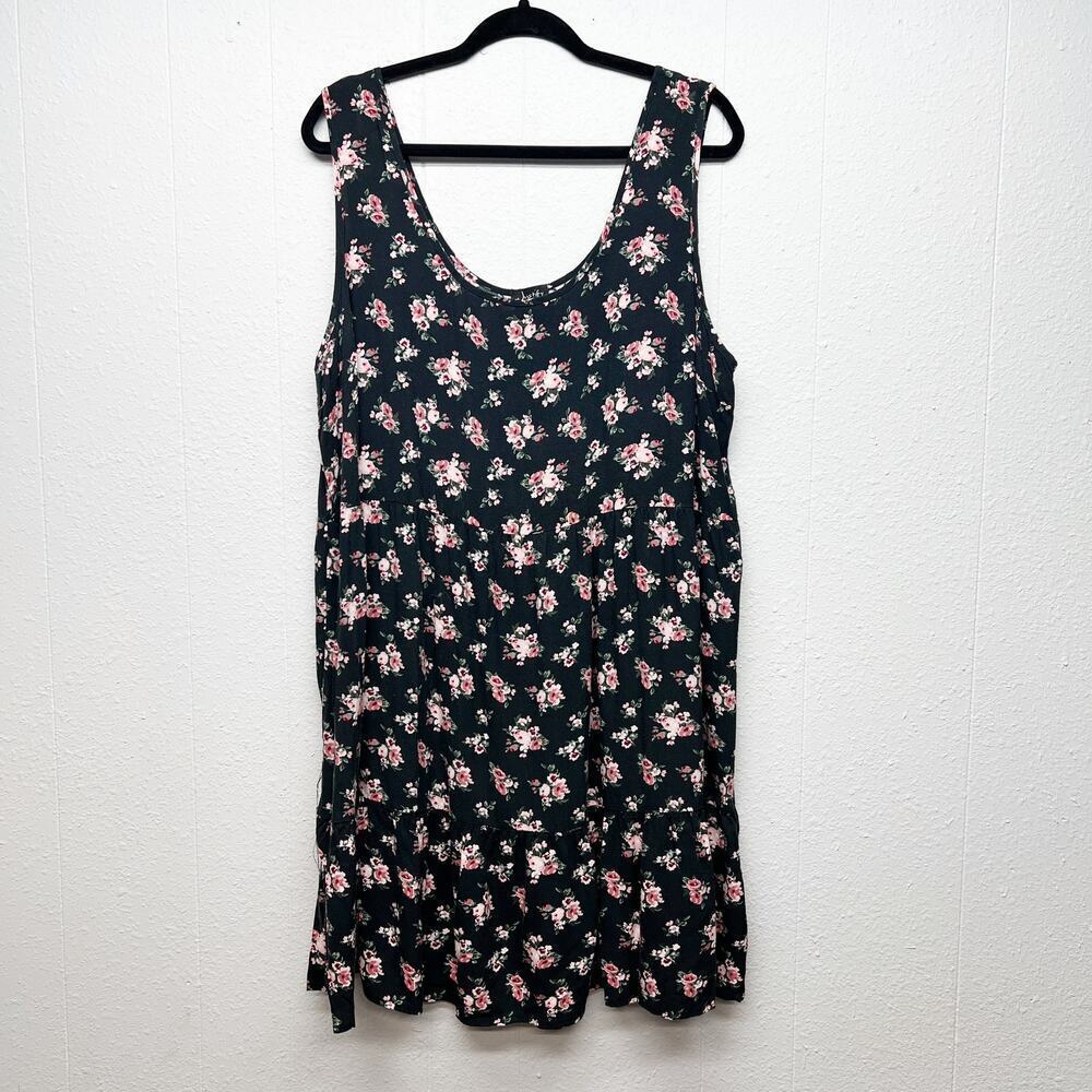 Justify Tank Dress Womens 2X Dark Floral Fairy Boho Scoop Neck Stretch Relaxed
